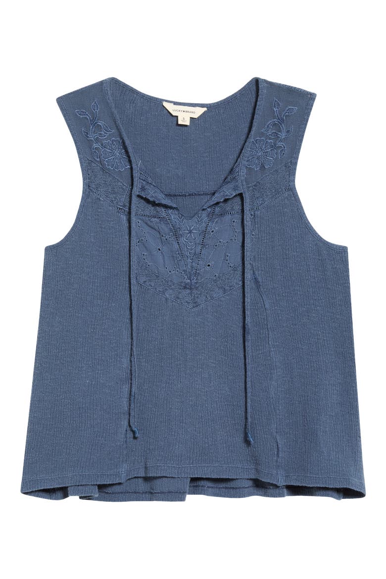 Cutwork Embroidered Cotton Swing Tank, Alternate, color, OMBRE BLUE