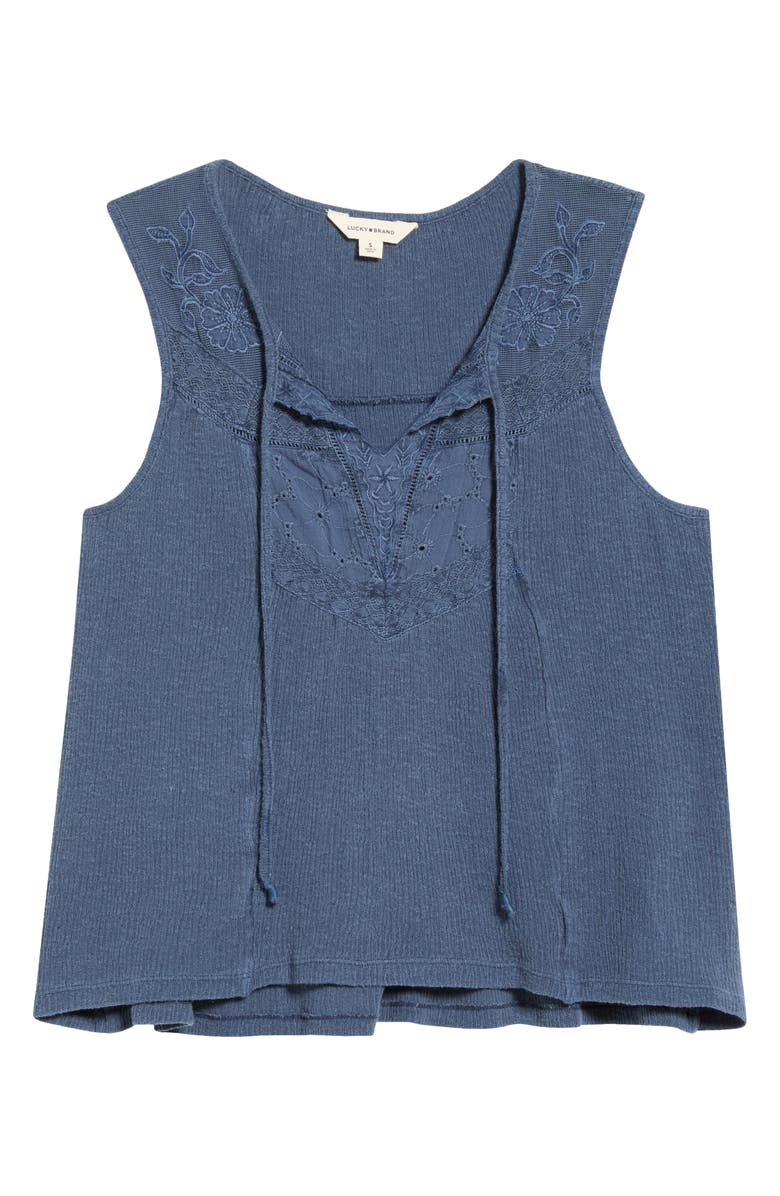Lucky Brand Cutwork Embroidered Cotton Swing Tank, Main, color, Ombre Blue