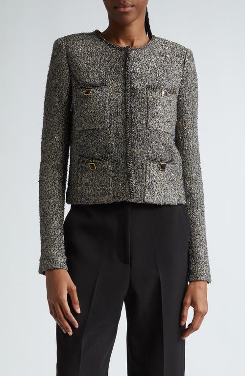 St. John Collection Sequin Metallic Knit Crop Jacket in Carbon/Gold Multi 