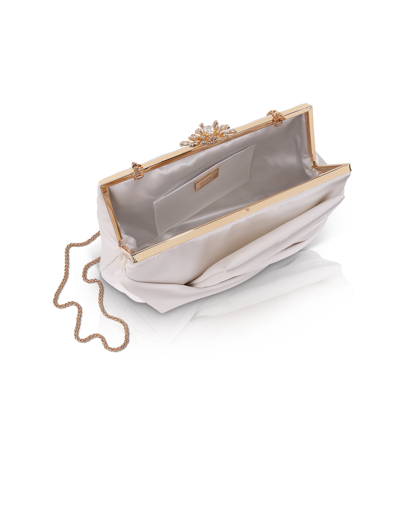 Caroline Satin Obi Pouch Clutch, Alternate, color, White