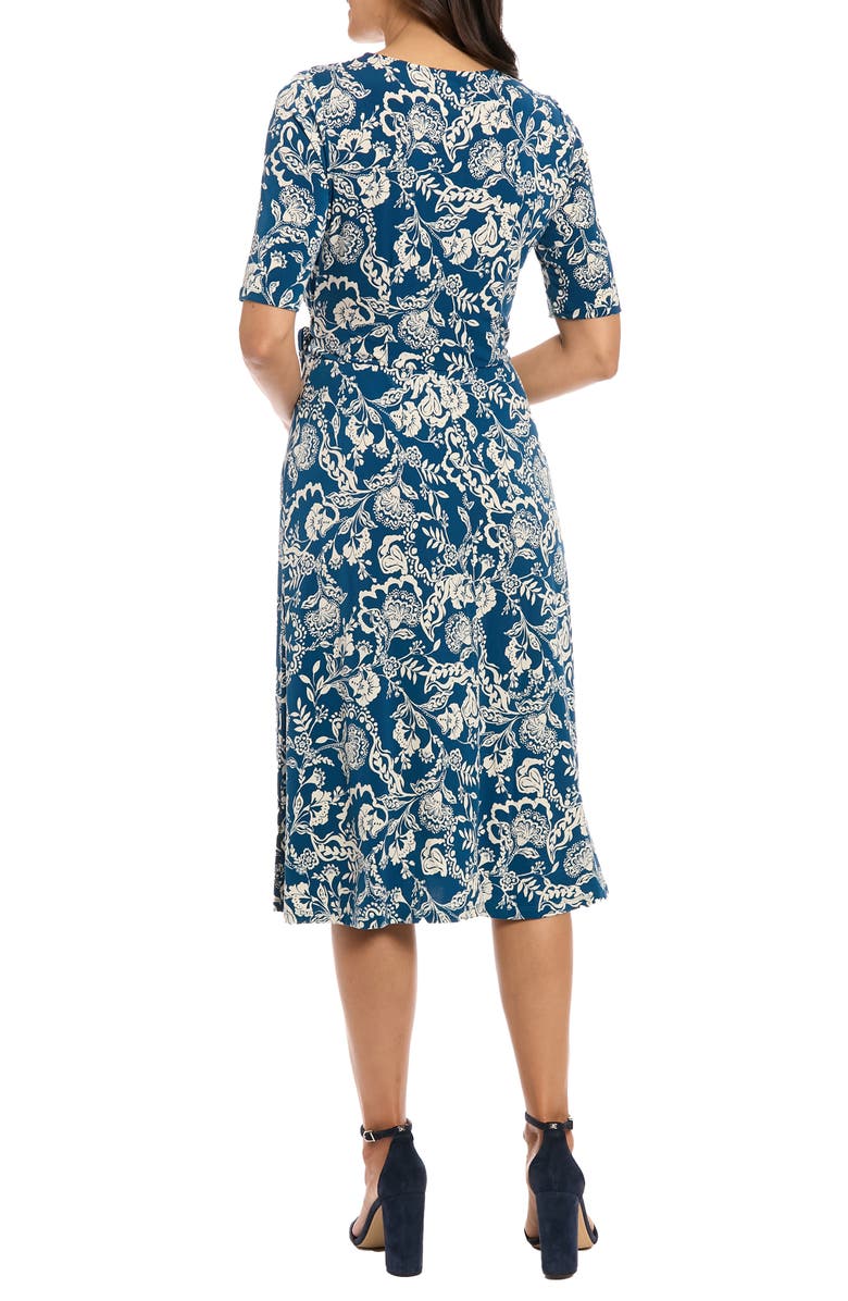 London Times Elbow Sleeve A-Line Dress, Alternate, color, Blue Opal/ Stonewall