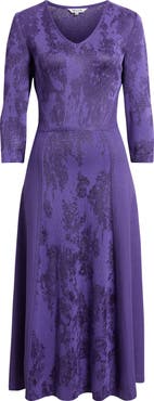 Misook Tonal Jacquard A-Line Knit Maxi Dress