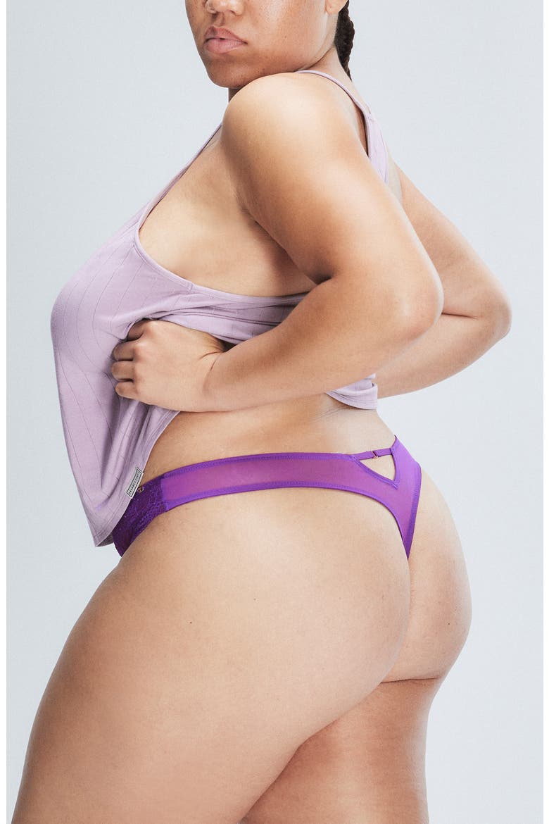 Top Drawer Lace Thong, Alternate, color, PURPLE GEM