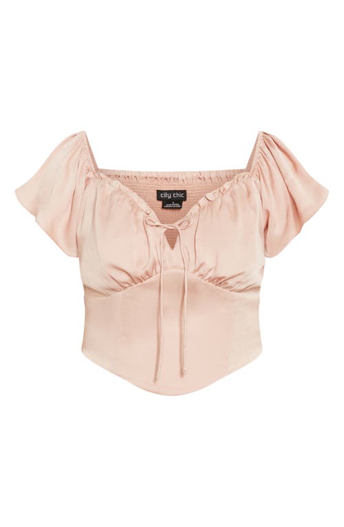City Chic Mae Ruffle Off The Shoulder Crop Top In Neutral
