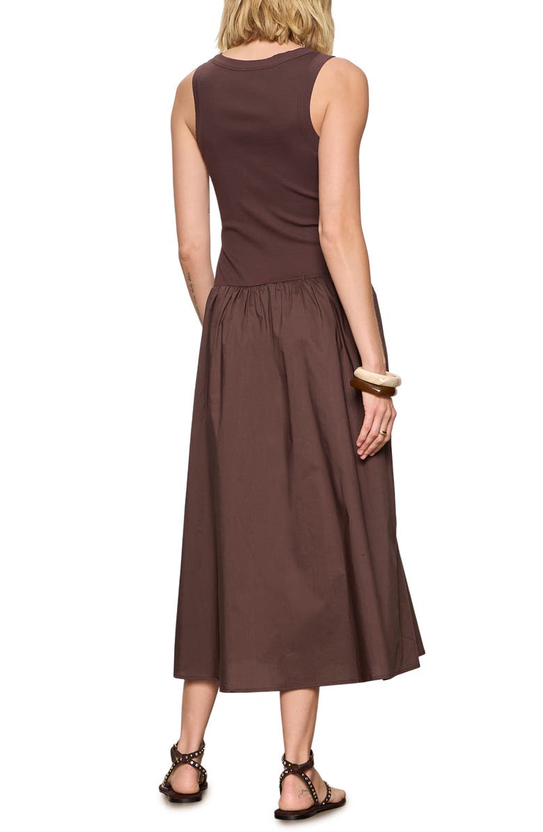 Sanctuary Breakaway Mixed Media Cotton Midi Dress, Alternate, color, Rich Soil Brown