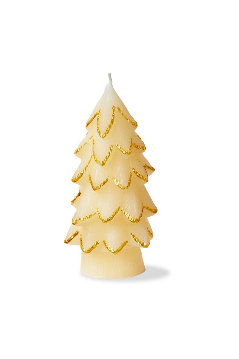 Gilded Pine Tree Ivory Candle Sculpted Christmas Decor, Main, color, Beige