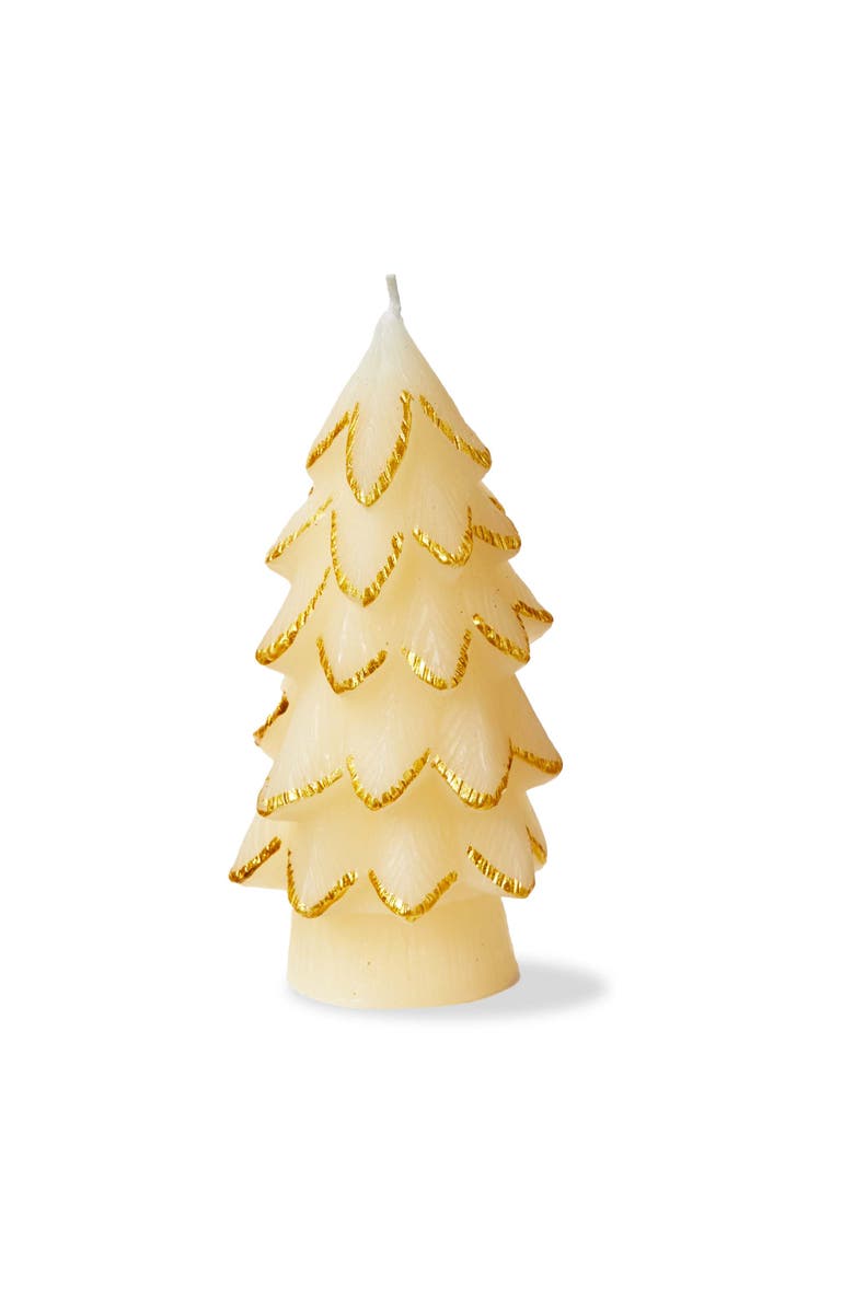 tag Gilded Pine Tree Ivory Candle Sculpted Christmas Decor, Main, color, Beige