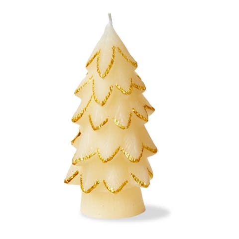Gilded Pine Tree Ivory Candle Sculpted Christmas Decor