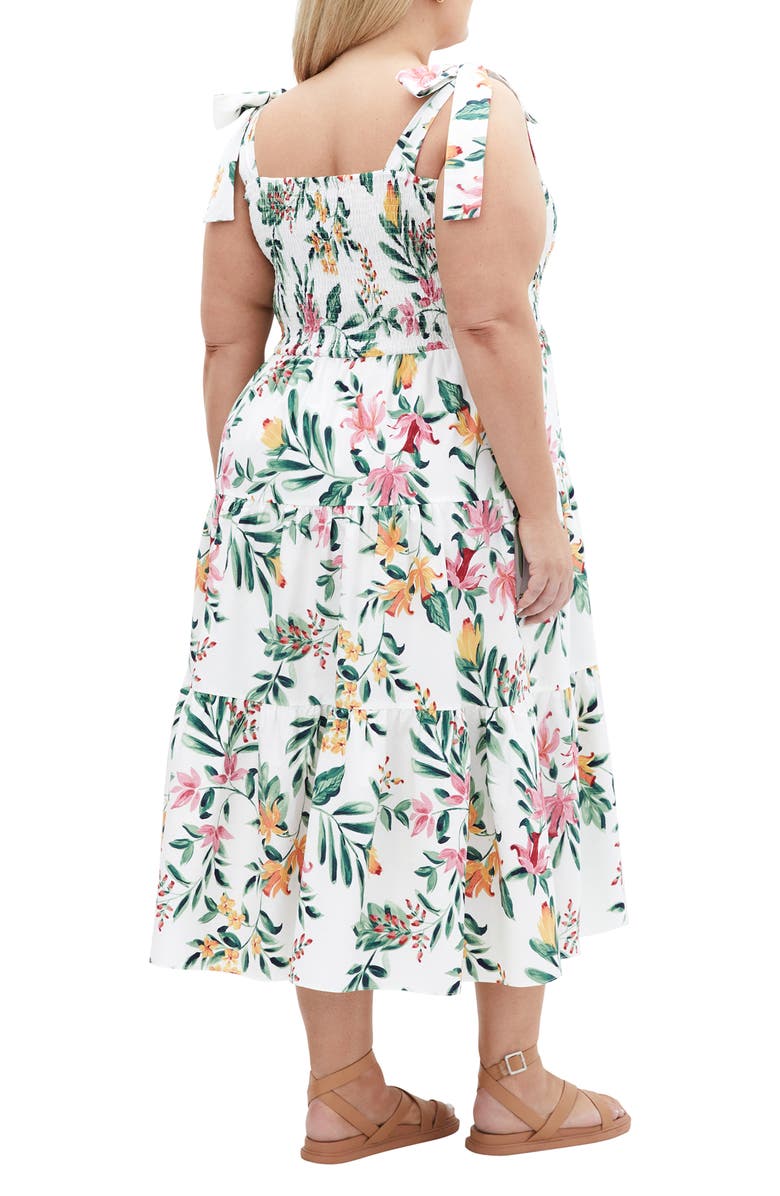 City Chic Haven Smocked Floral Cotton Midi Dress, Alternate, color, 