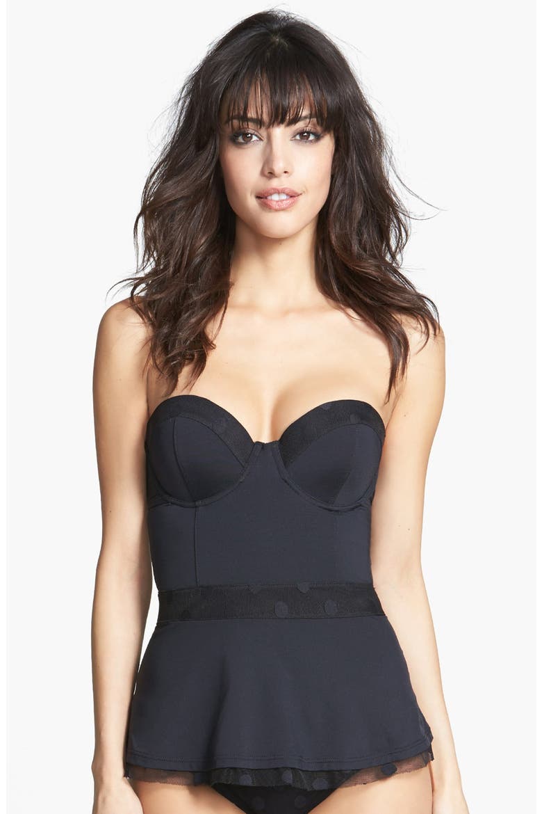 Underwire Peplum Bandeau Tankini Top, Main, color, BLACK