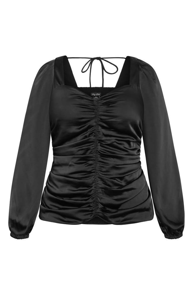 City Chic Sienna Center Ruched Satin Top, Alternate, color, Black