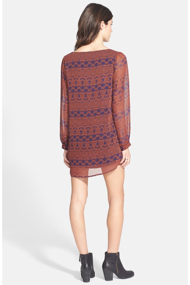 Print Woven Shift Dress, Alternate, color, RUST/ PURLE