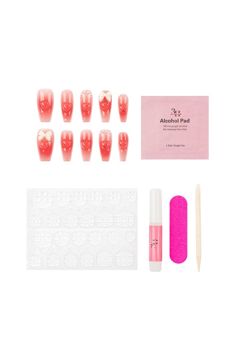 3H Luxury Handmade Press-on Nails - Rouge Bowtique Nails, Alternate, color, Red/White