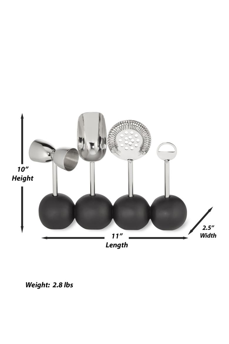 Set of 4 Astro Bar Collection Cocktail Tools, Alternate, color, BLACK