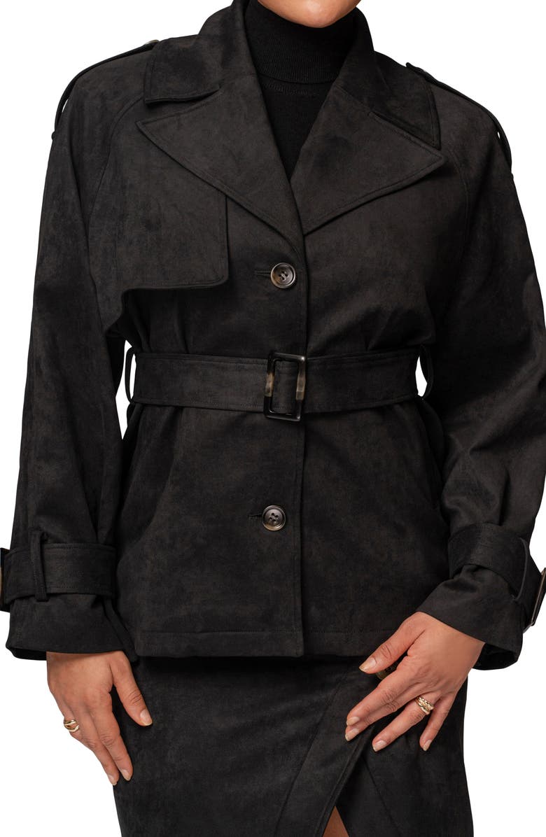 JLUXLABEL Nightfall Belted Suede Jacket, Alternate, color, Black