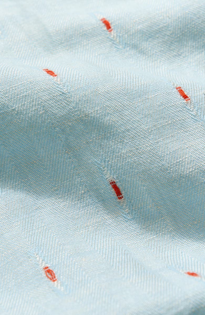 Billy Reid Treme Short Sleeve Linen & Cotton Herringbone Button Up Shirt, Alternate, color, Sky Blue