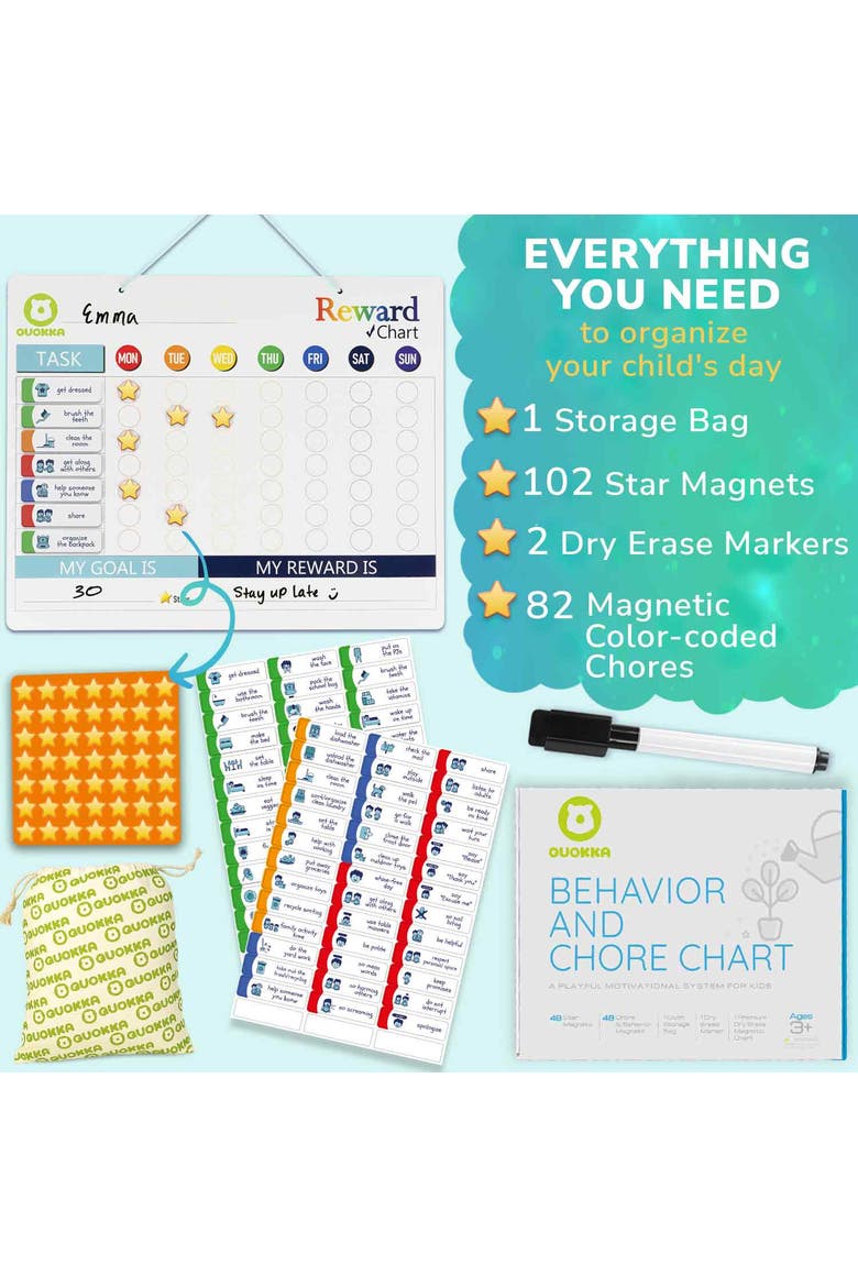 Magnetic Chore Chart for Kids - Visual Responsibility and Behavior Board for Children, Toddlers, and Teens, Alternate, color, 84 Magnets & 102 Stars