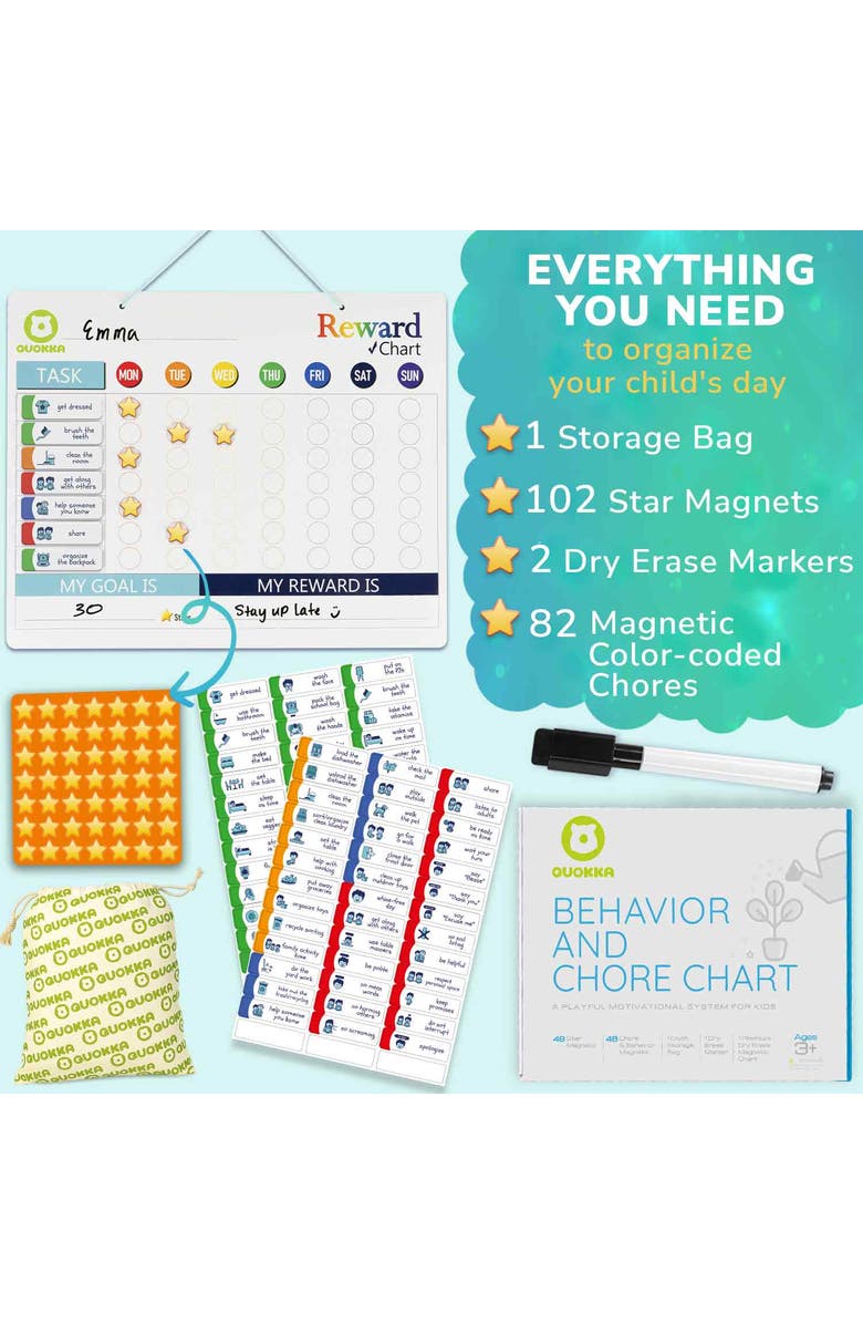 Quokka Magnetic Chore Chart for Kids - Visual Responsibility and Behavior Board for Children, Toddlers, and Teens, Alternate, color, 84 Magnets & 102 Stars