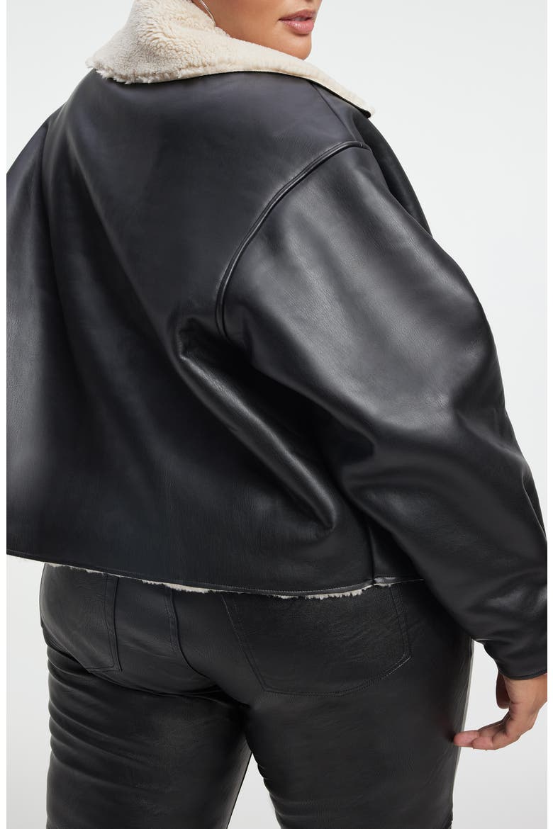 Faux Leather & Faux Shearling Oversize Jacket, Alternate, color, BLACK001
