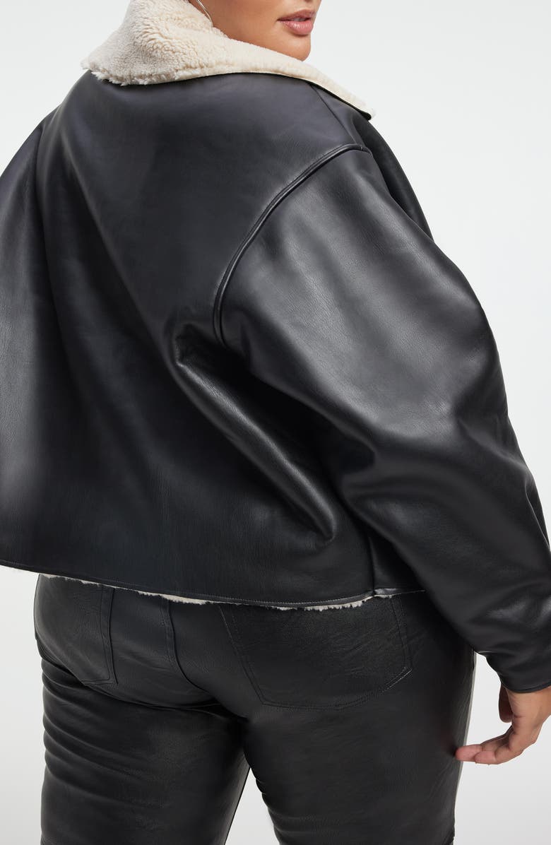 Good American Faux Leather & Faux Shearling Oversize Jacket, Alternate, color,