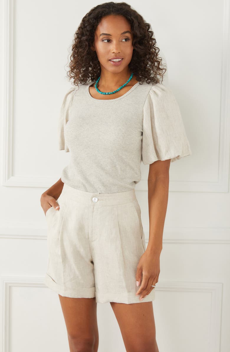 Karen Kane Pleated High Waist Linen Shorts, Alternate, color, 