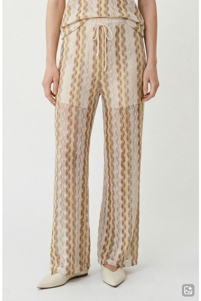 Teresa Open Stitch Stripe Drawstring Pants, Main, color, BIRCH PATTERN SILVER MINK GOLD