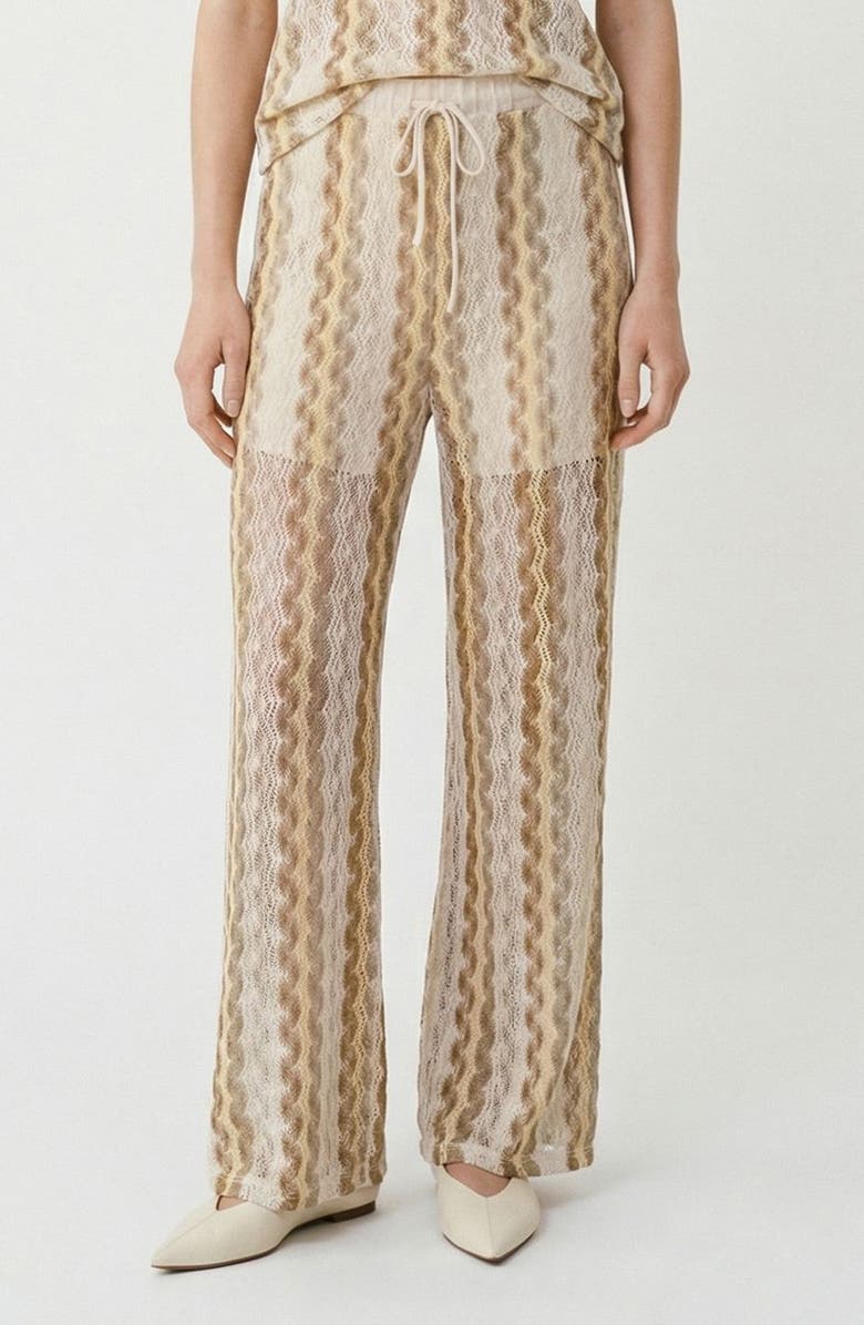 VERO MODA Teresa Open Stitch Stripe Drawstring Pants, Main, color, Birch Pattern Silver Mink Gold