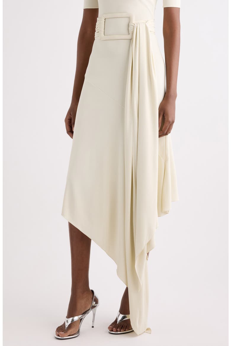 Belted Bias Cut Fluid Jersey Asymmetric Dress, Alternate, color, BLANC CREME