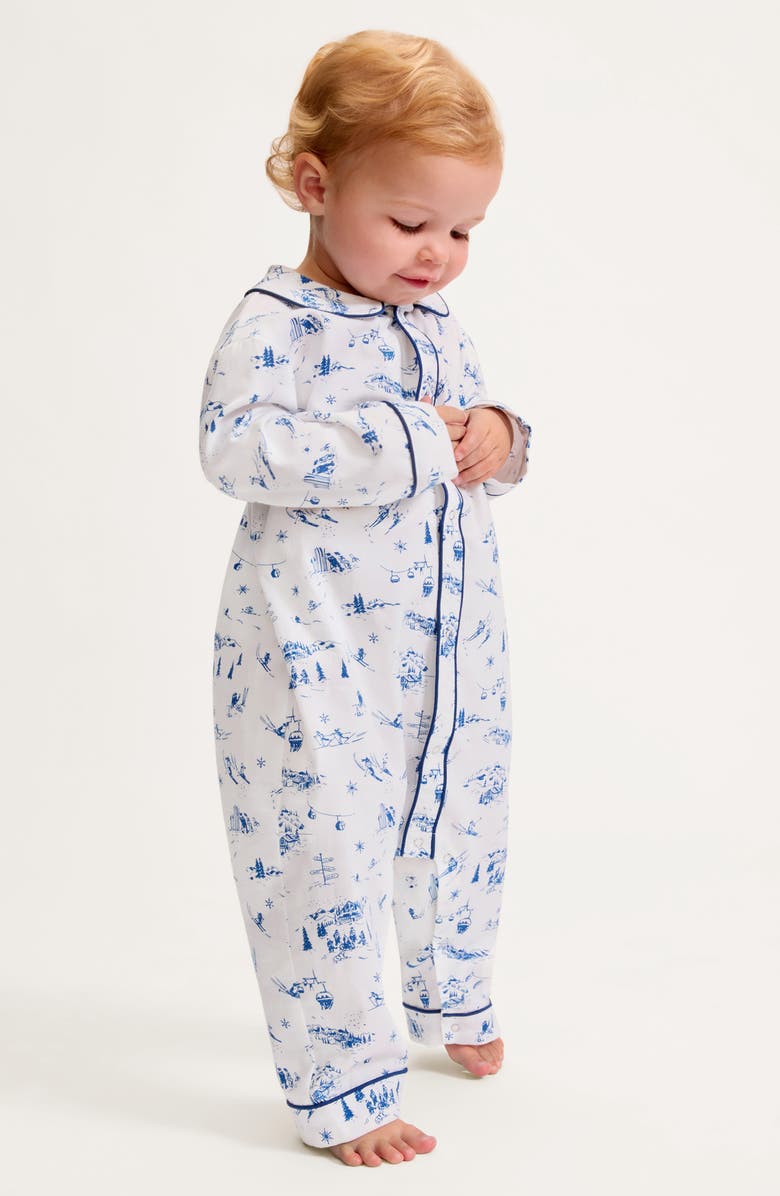 Petite Plume Cambridge One-Piece Brushed Twill Pajamas, Alternate, color, Navy