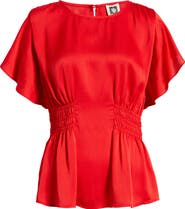 Anne Klein Flutter Sleeve Smocked Waist Top