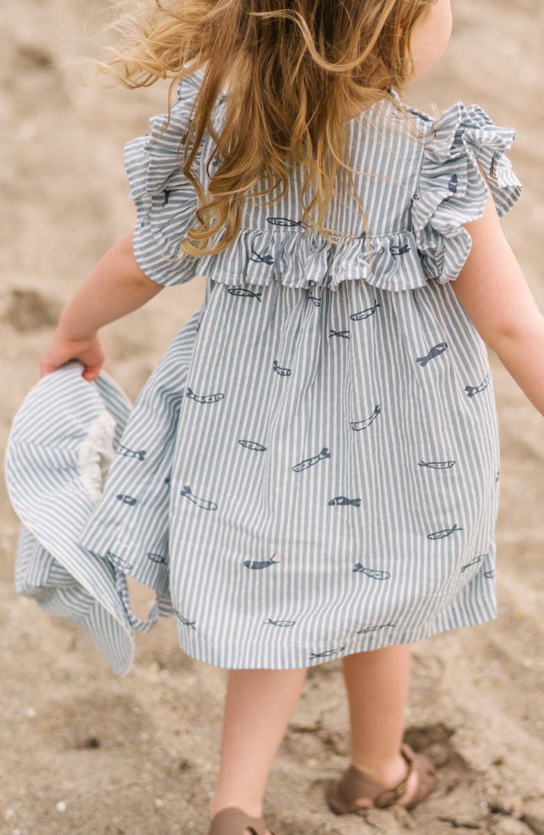 Pehr Kids' Ruffle Organic Cotton Seersucker Dress, Alternate, color, Petit Sardine
