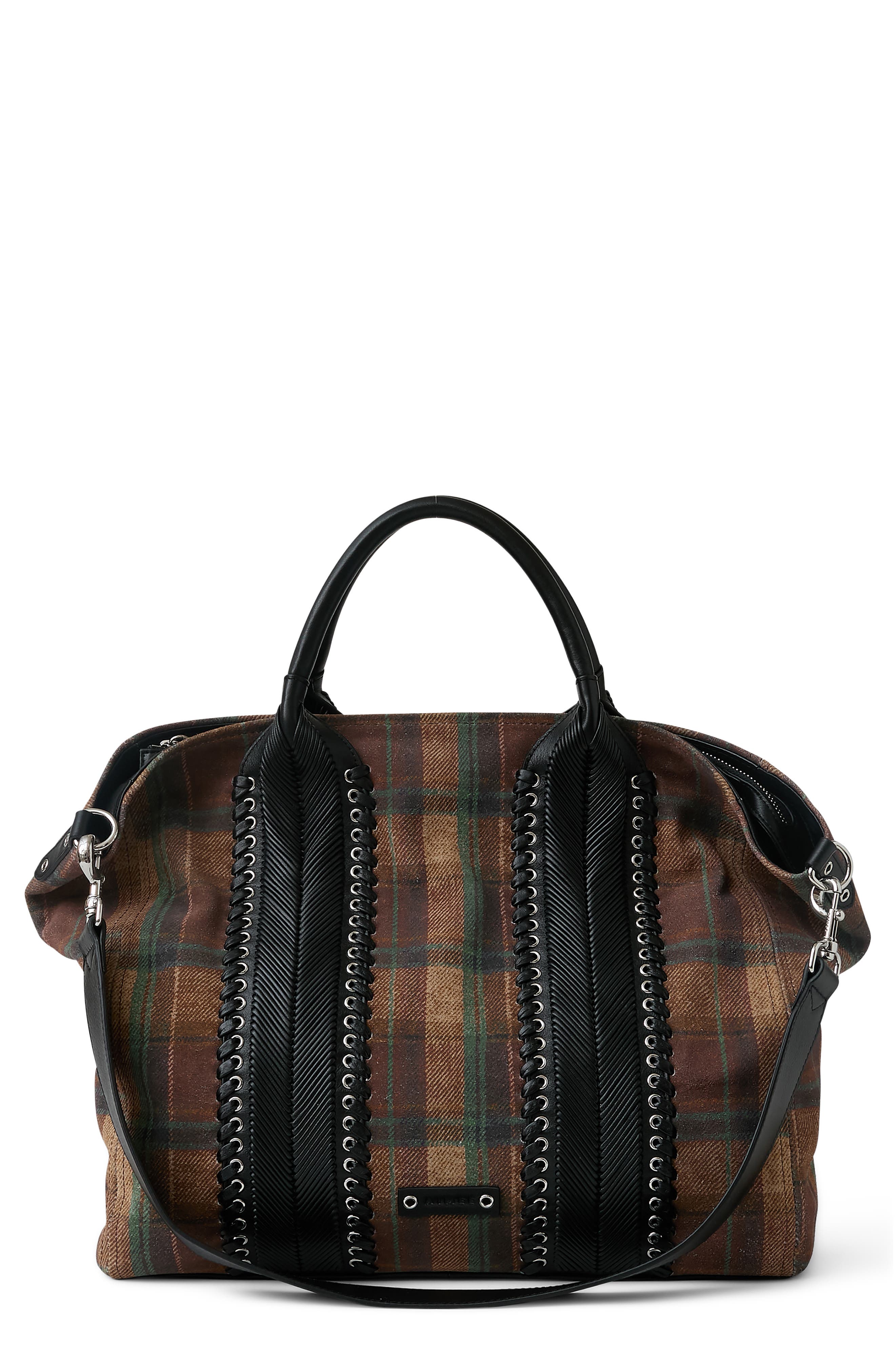 All For Love Leather Zip Top Tote, Main, color, MOTO PLAID