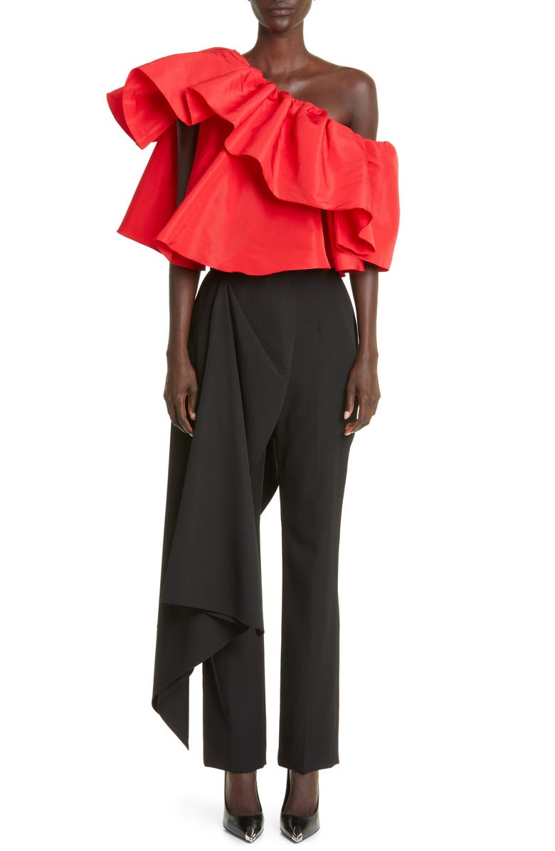 McQueen One-Shoulder Ruffle Blouse, Alternate, color, 