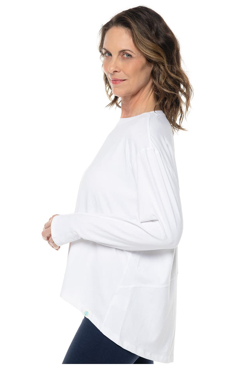 Coolibar Women's Drape Long Sleeve T-Shirt, UPF 50+ Sun Protection, West Palm, Alternate, color, White