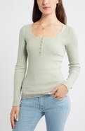 BP. Lace Trim Cotton Blend Rib Henley