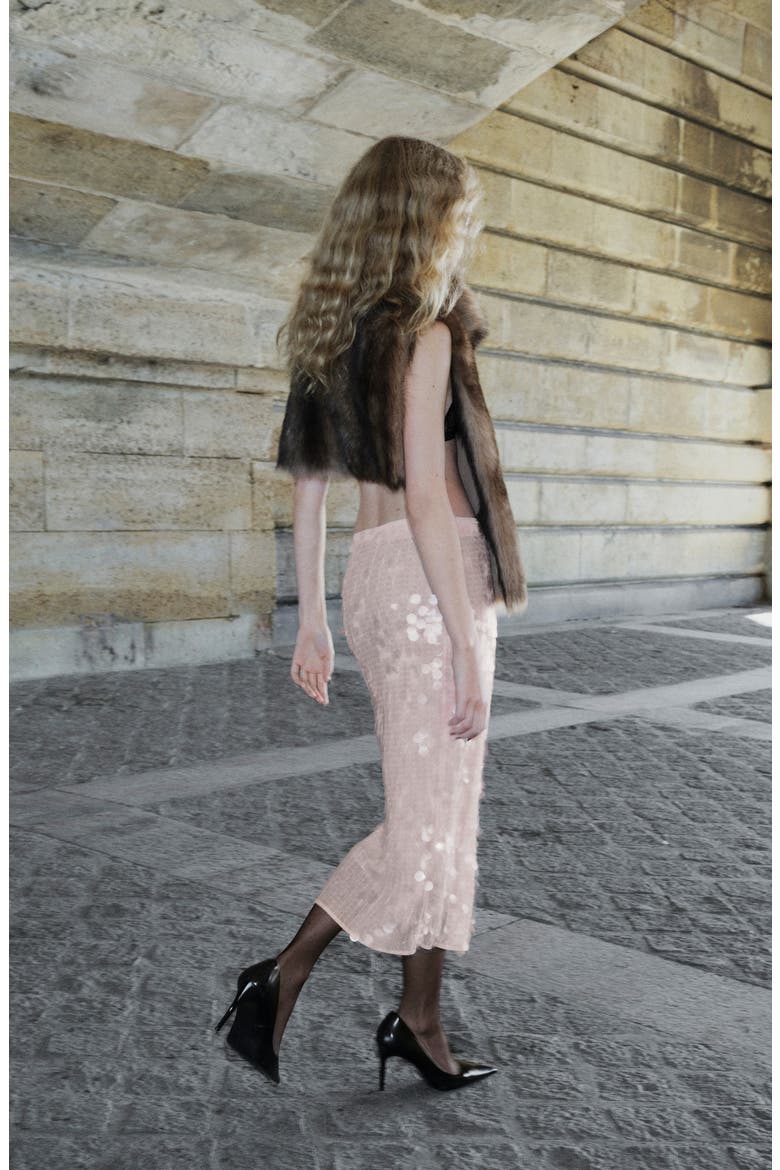 Sequin Paillette Midi Skirt, Alternate, color, ECRU
