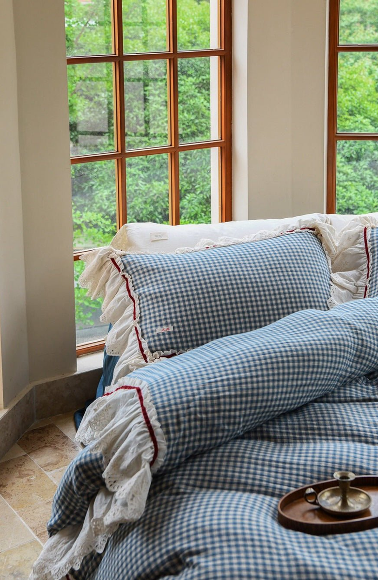 Ever Lasting Gingham Floral Ruffle Bedding Set, Alternate, color, Blue