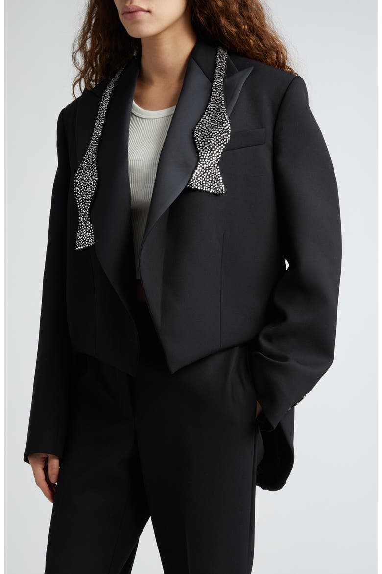 Wool Twill Tailcoat Tuxedo Jacket with Crystal Embellished Bow Tie, Alternate, color, 1000 - BLACK