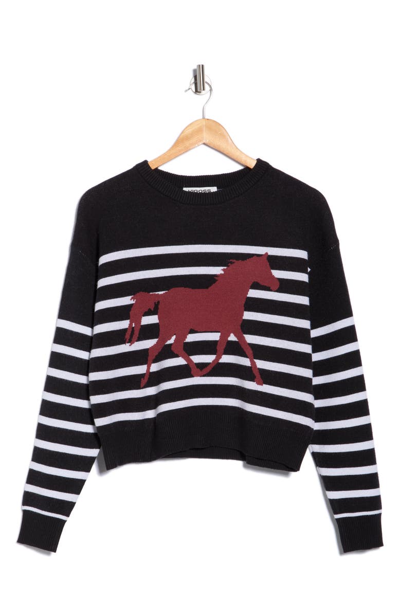 Vigoss Stripe Horse Icon Crop Sweater, Alternate, color, Black Combo