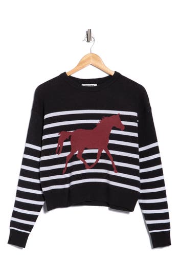 Vigoss Stripe Horse Icon Crop Sweater In Black