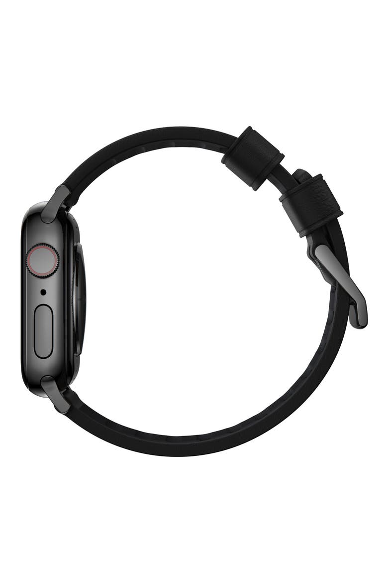 Modern Leather 24mm Apple Watch® Watchband, Alternate, color, BLACK/ BLACK