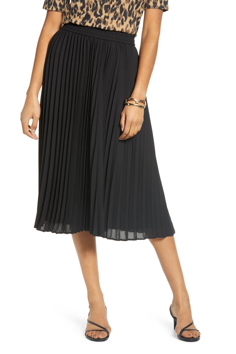 Pleated Chiffon Skirt, Main, color, BLACK
