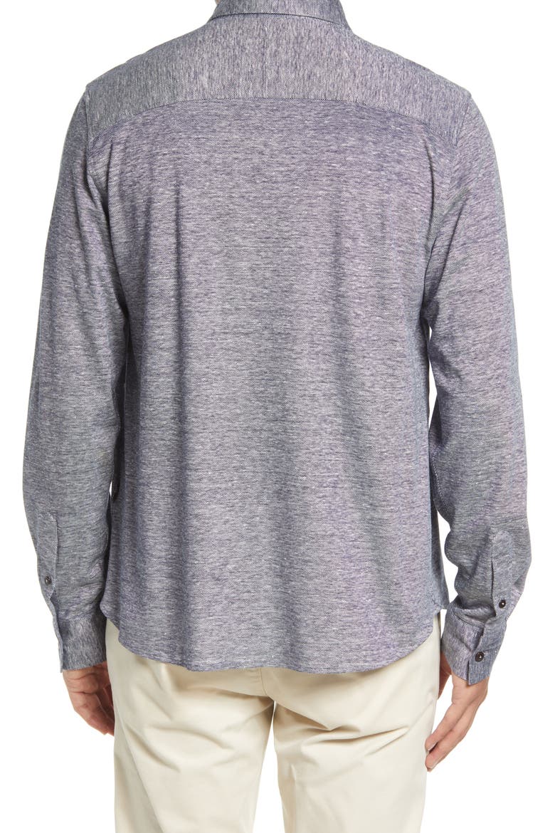 Mitre Knit Linen & Cotton Button-Up Shirt, Alternate, color, NAVY