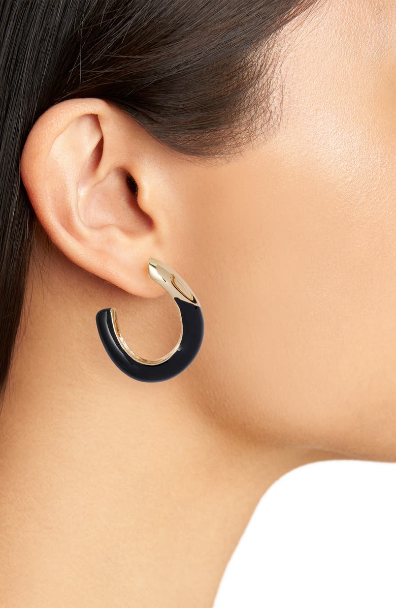 Nordstrom Enamel Sculpted Hoop Earrings, Alternate, color, Black- Gold