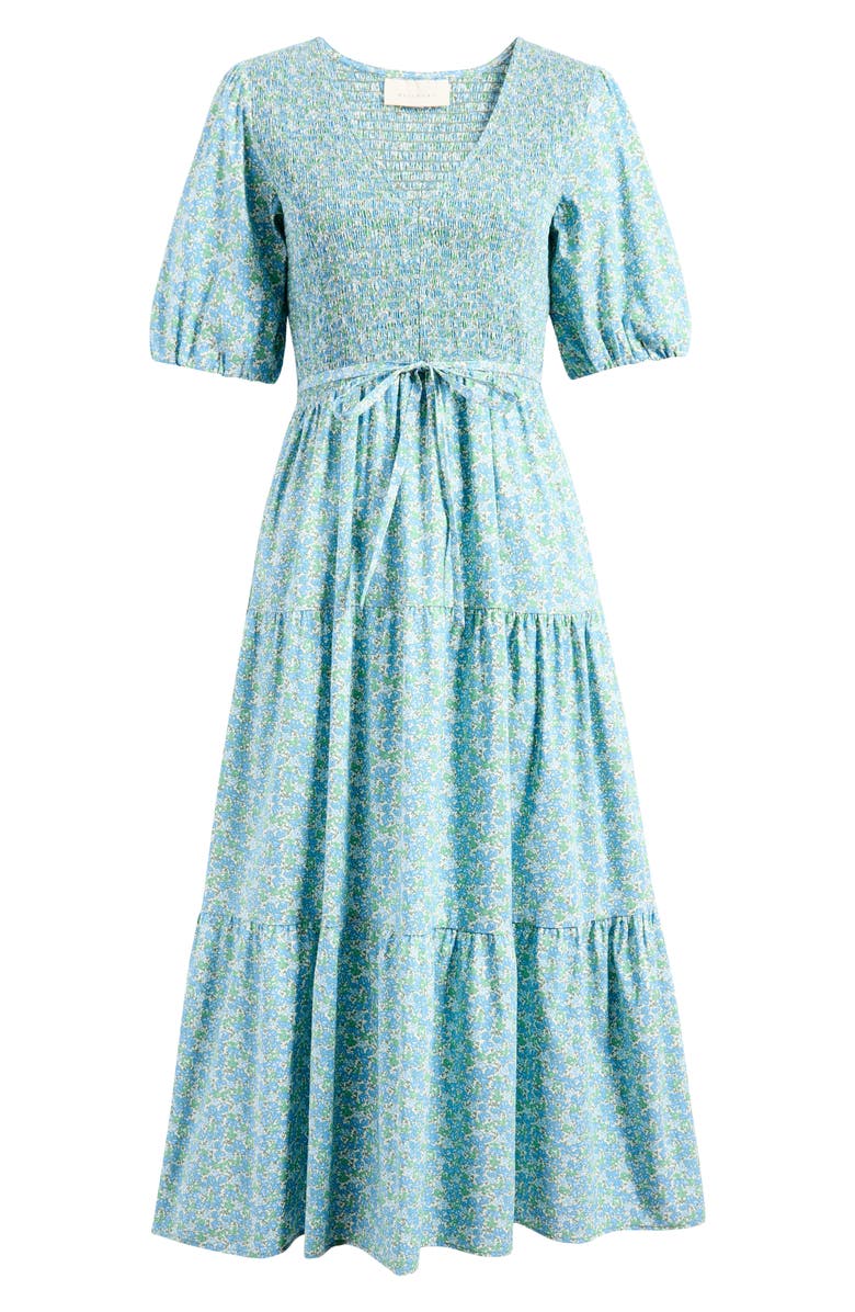 MELLODAY Floral Smocked Puff Sleeve Tiered Maxi Dress, Alternate, color,