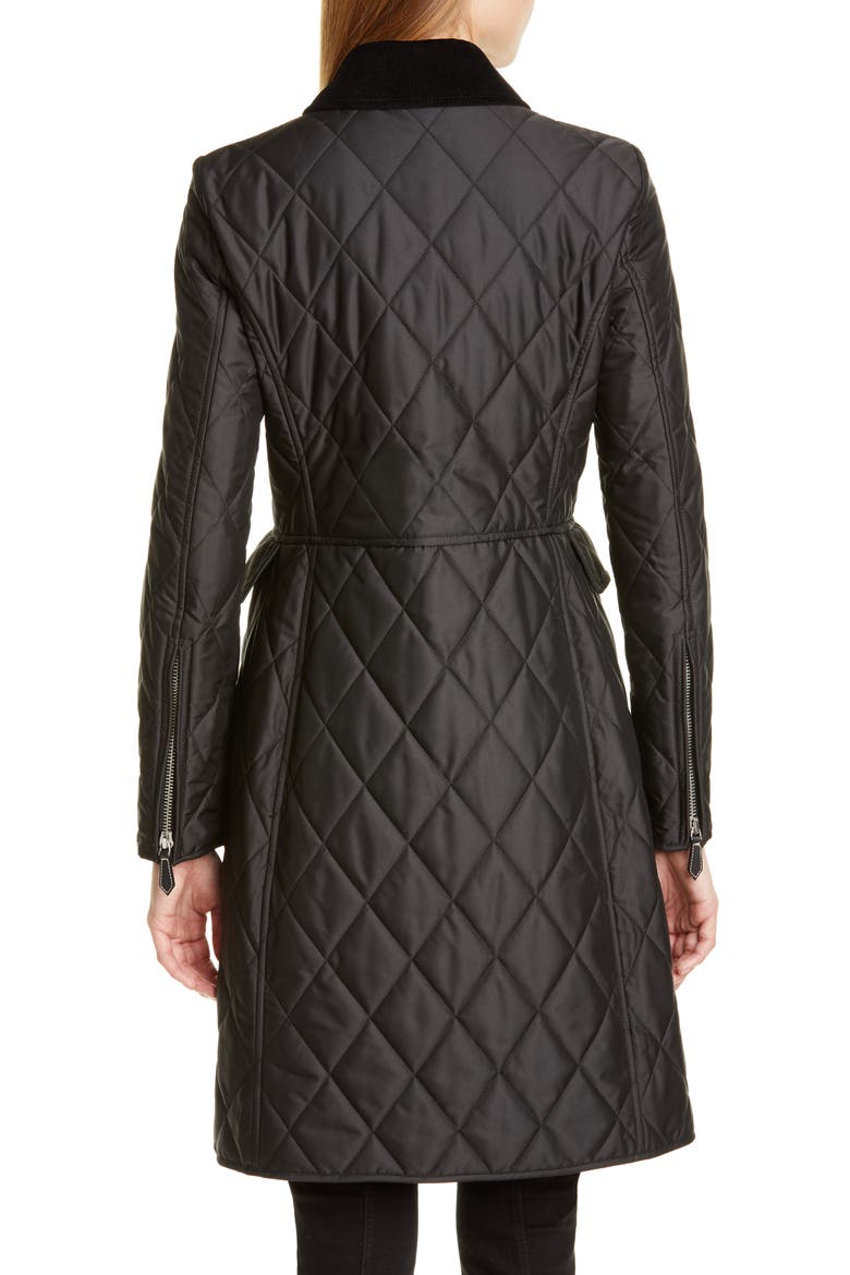 Ongar Monogram Motif Long Quilted Coat, Alternate, color, BLACK