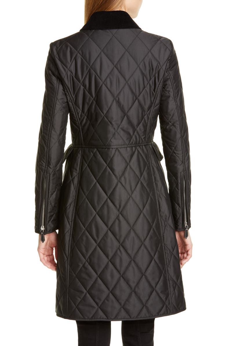 Burberry Ongar Monogram Motif Long Quilted Coat, Alternate, color, 