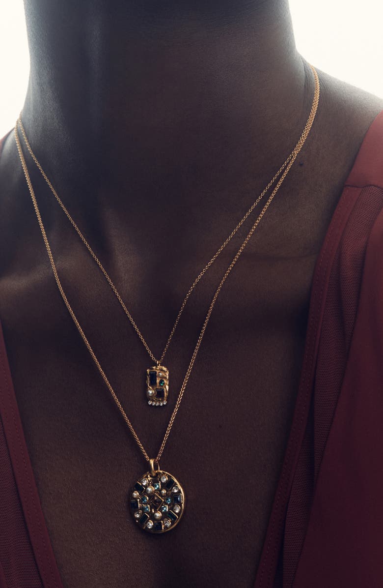 Reiss Skye Crystal Coin Pendant Necklace, Alternate, color, Gold Tone/ Multi Crystal