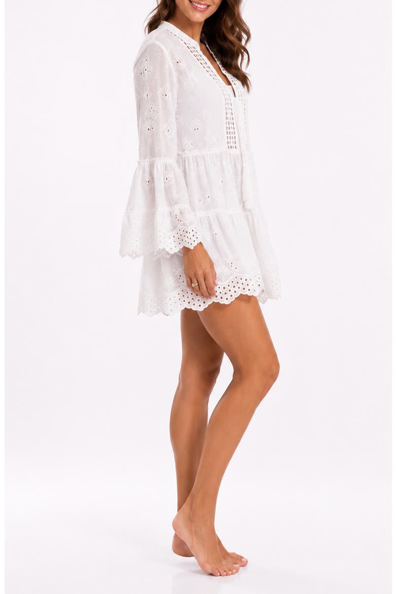 Long Sleeve Cotton Eyelet Dress, Alternate, color, WHITE