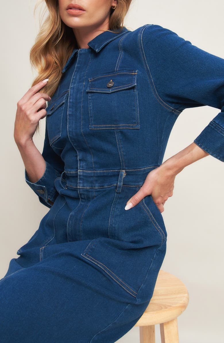 FLYING TOMATO Denim Midi Shirtdress, Alternate, color, Dark Indigo